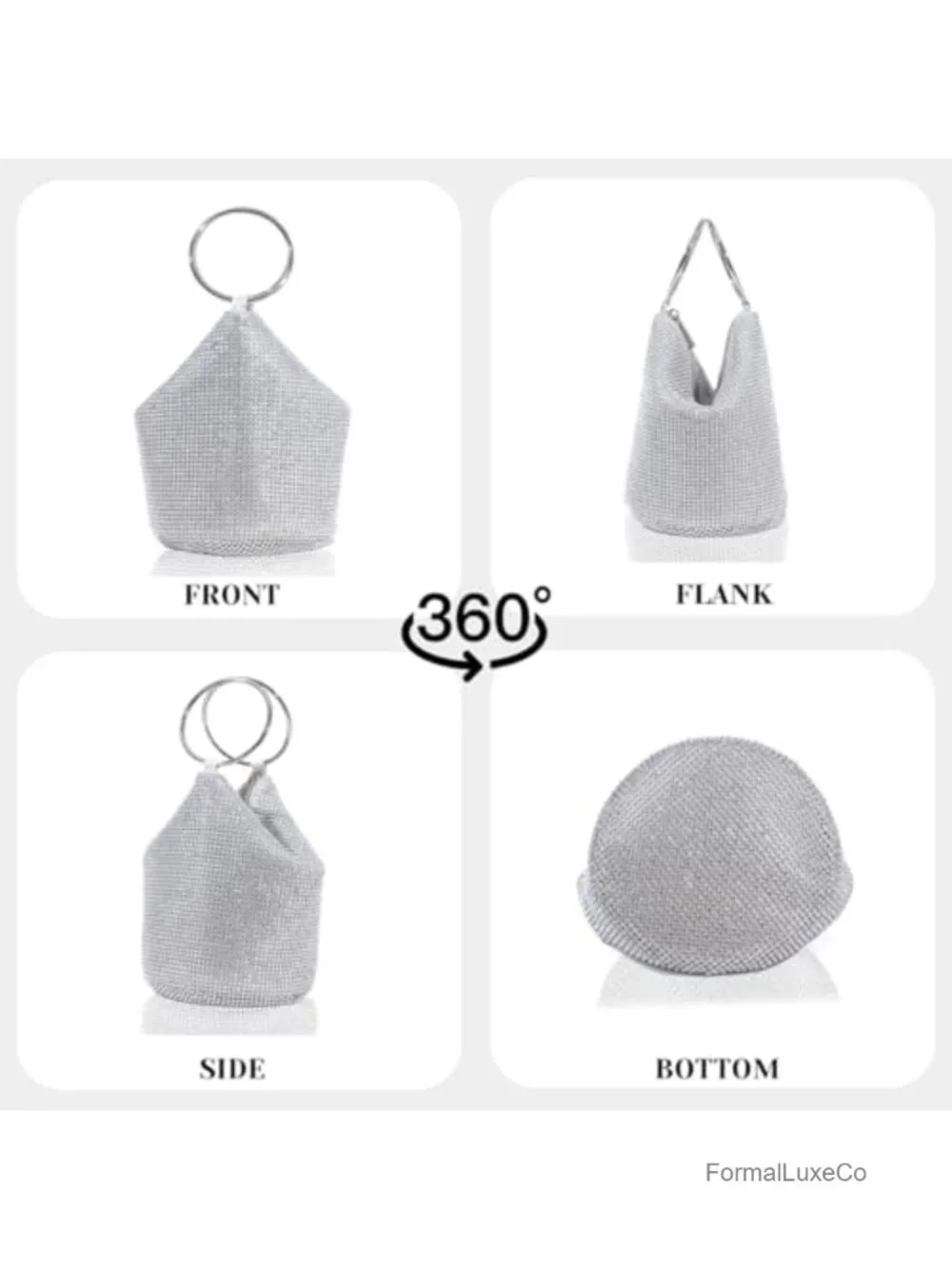 Rhinestone Top Handle Evening Bag Sparkly Clutch Purse Mini Bucket Handbag for
